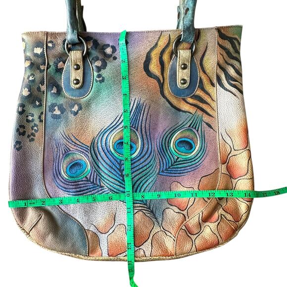 Anuschka Peacock Safari Hand Painted and Signed Leather Large Tote Bag - Picture 15 of 15